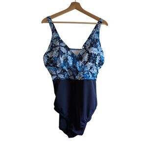 Miracle Brands Dreamsuit Slimming Tummy Control One Piece Swimsuit 16W Blue Navy